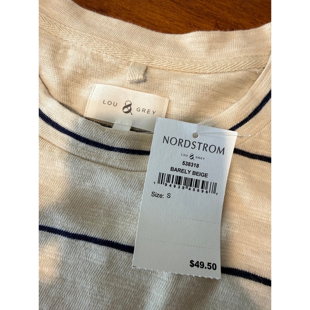 NWT Lou & Grey Striped Long Sleeve Knit Top Barely Beige Small Cotton Blend - Picture 11 of 13